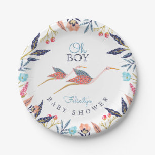 Oh Baby Chic Floral Botanical Stork Baby Shower Paper Plate