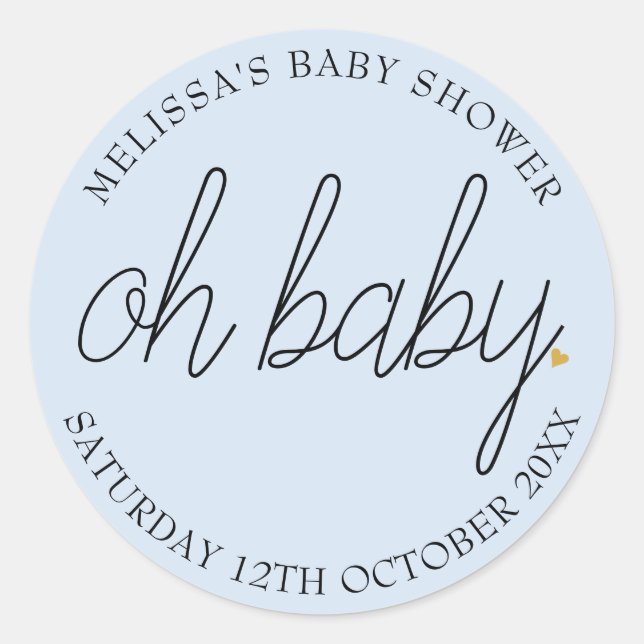 Oh Baby Chic Gold Love Heart Baby Boy Shower Classic Round Sticker (Front)