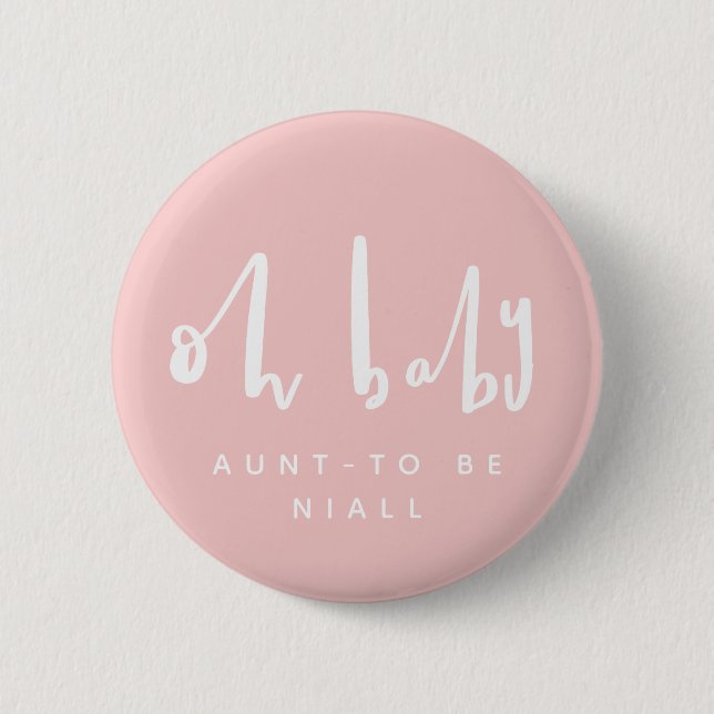 oh baby, chic pink baby shower 6 cm round badge (Front)