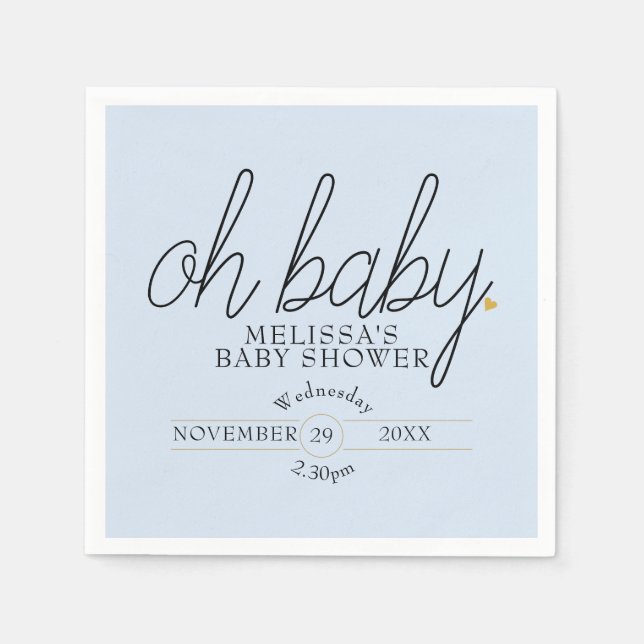 Oh Baby Chic Script Gold Love Heart Baby Shower Napkin (Front)