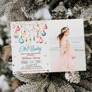 Oh! Baby Christmas Ball Ornament Baby Shower Photo Invitation