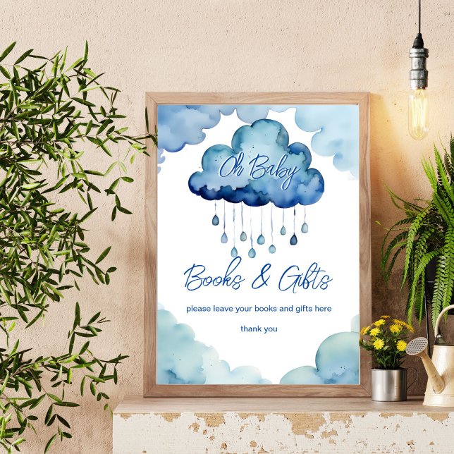 Oh Baby cloud baby shower books and gifts sign (Oh Baby cloud baby shower books and gifts table sign cute blue whimsical cloud sign)