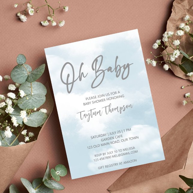 Oh baby cloud baby shower grey clouds baby shower invitation (Oh baby cloud baby shower pastel grey clouds gender neutral invitation template instant download)