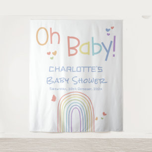 Oh Baby! Colourful Rainbow Baby Shower Backdrop Tapestry
