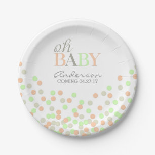 Oh Baby Confetti Gender Reveal Party Coral Mint Paper Plate