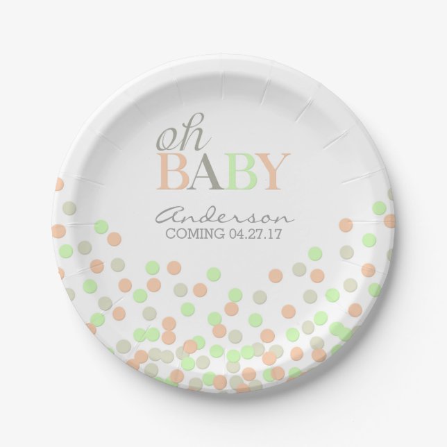 Oh Baby Confetti Gender Reveal Party | Coral Mint Paper Plate (Front)