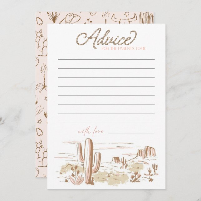 Oh Baby Cowgirl Baby Shower Advice for Parents Card (Front/Back)