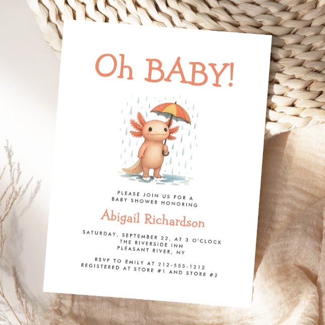 Oh Baby Cute Axolotl Baby Shower Invitation Postcard (Creator Uploaded)