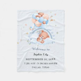 Oh Baby Cute Bear Birth Announcement Fleece Blanket