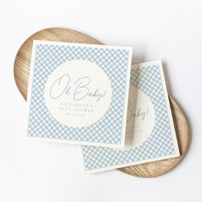 Oh baby cute blue gingham baby shower napkin (Creator Uploaded)