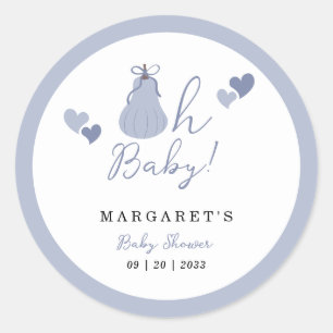 Oh Baby Cute Blue Pumpkin Bow Boy Baby Shower Classic Round Sticker