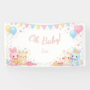 Oh Baby Cute Bunny Pastel Baby Shower Girl Banner