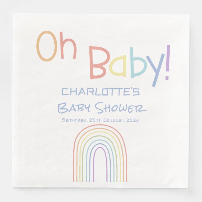 Oh Baby! Cute Colourful Rainbow Baby Shower Napkin (Front)