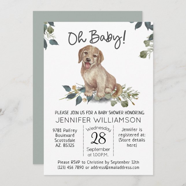 Oh Baby! Cute Dog Baby Shower Invitation (Front/Back)