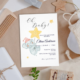 Oh Baby Cute Elephant Stars Baby Shower Invitation
