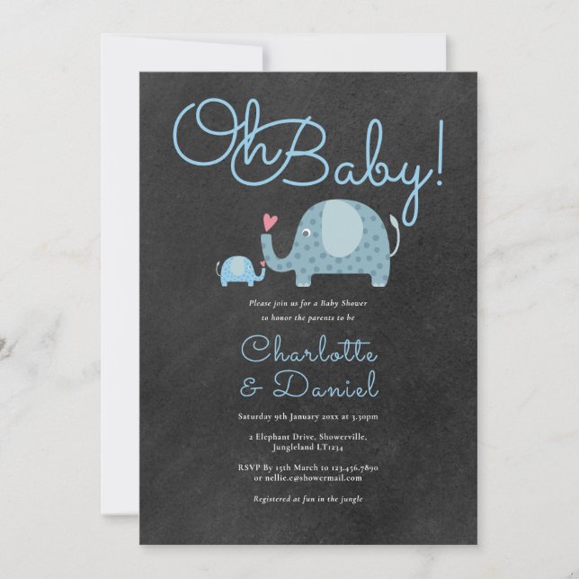 Oh Baby Cute Elephants Couples Baby Shower Invitation (Front)