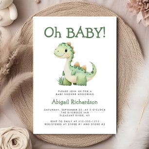 Oh Baby Cute Green Dinosaur Baby Shower Invitation