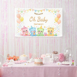 Oh Baby Cute Pastel Bears Baby Shower Neutral Banner