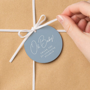 Oh baby cute simple blue gingham baby shower favour tags