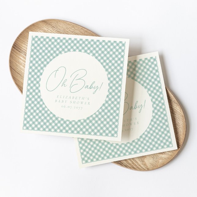 Oh baby cute teal gingham baby shower napkin (Creator Uploaded)