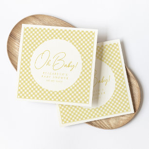 Oh baby cute yellow gingham neutral baby shower napkin