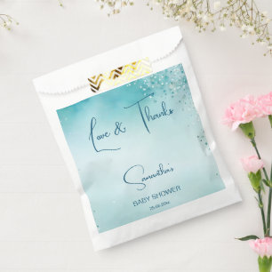 Oh baby cyan aqua blue baby shower template favour bags