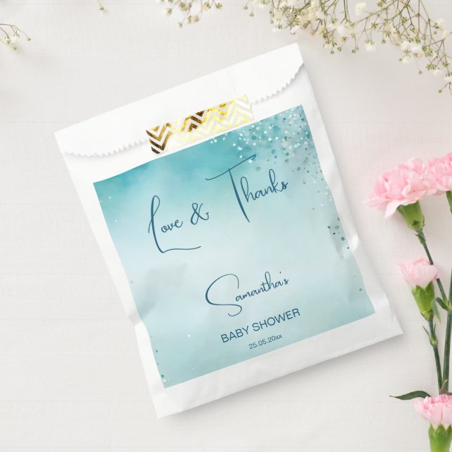 Oh baby cyan aqua blue baby shower template favour bags (Sealed)