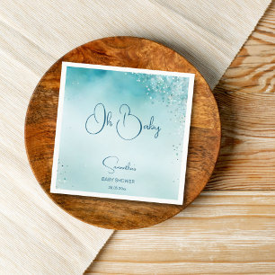 Oh baby cyan aqua blue baby shower template napkin
