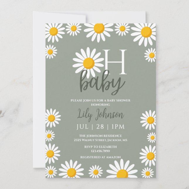 Oh Baby Daisy Neutral Baby Shower All In One Invitation (Front)