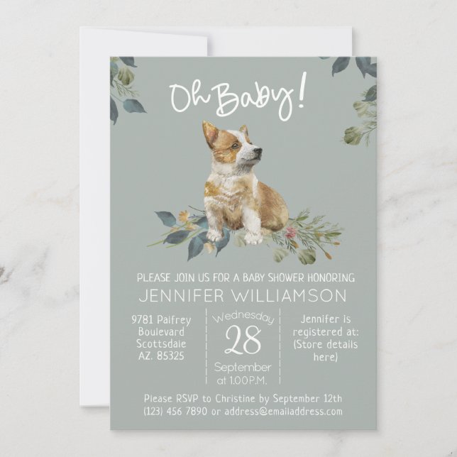 Oh Baby! Dog Baby Shower Corgi Puppy Invitation (Front)