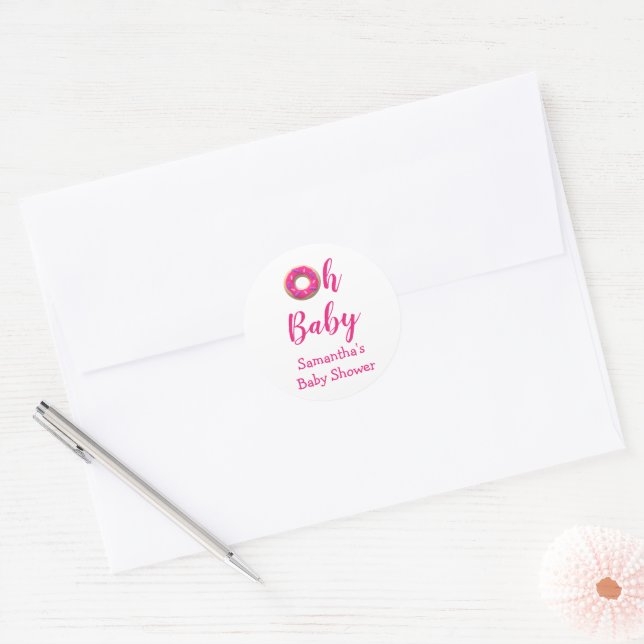 Oh Baby Doughnut Baby Shower Classic Round Sticker (Envelope)