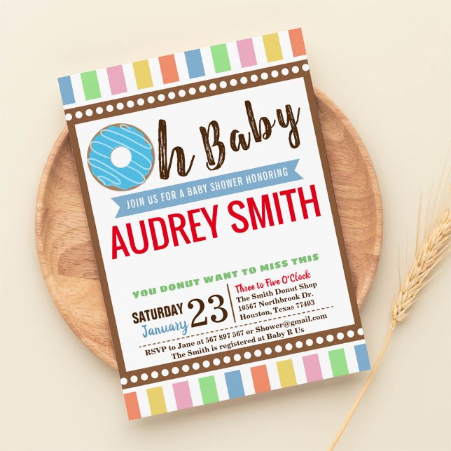 Oh Baby Doughnut Boy Blue Baby Shower Invitation (Creator Uploaded)