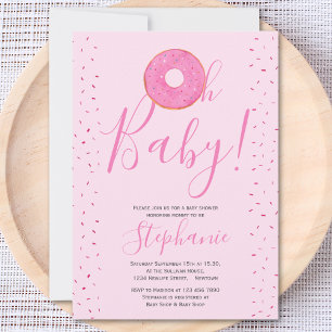 Oh Baby Doughnut Pink Girl's Baby Shower Invitatio Invitation