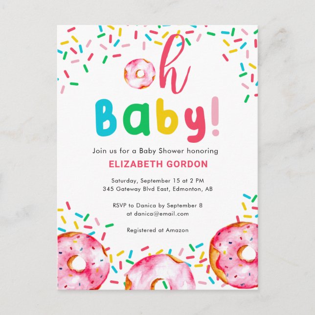 Oh Baby Doughnut Shower Colourful Cute Rainbow Postcard (Front)