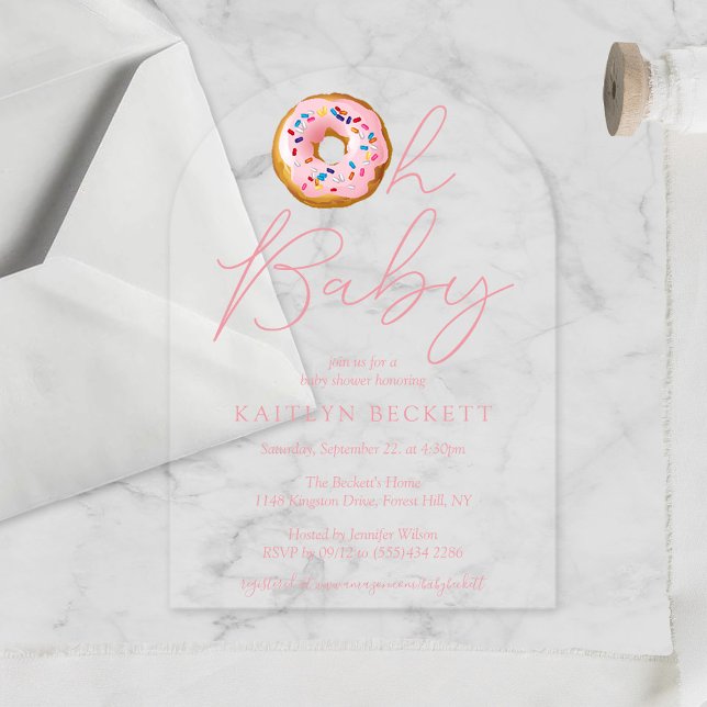 Oh Baby Doughnut Sprinkle Girls Baby Shower Acrylic Invitations (Creator Uploaded)