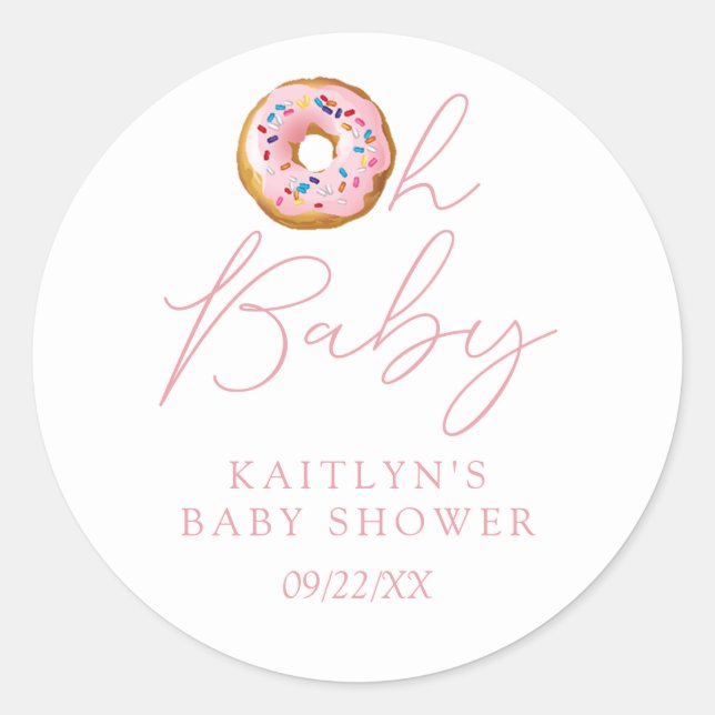 Oh Baby Doughnut Sprinkle Girls Baby Shower Classic Round Sticker (Front)