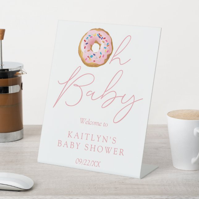Oh Baby Doughnut Sprinkle Girls Baby Shower Welcom Pedestal Sign (In SItu)