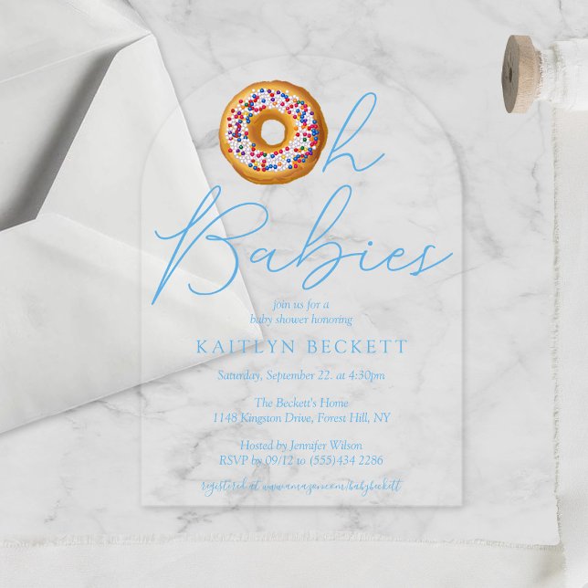 Oh Baby Doughnut Sprinkle Twin Boys Baby Shower Acrylic Invitations (Creator Uploaded)
