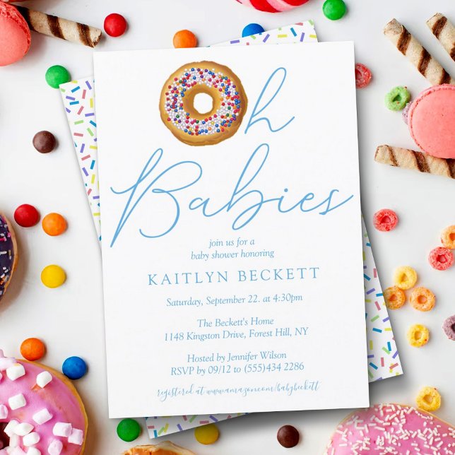 Oh Baby Doughnut Sprinkle Twin Boys Baby Shower Invitation (Creator Uploaded)