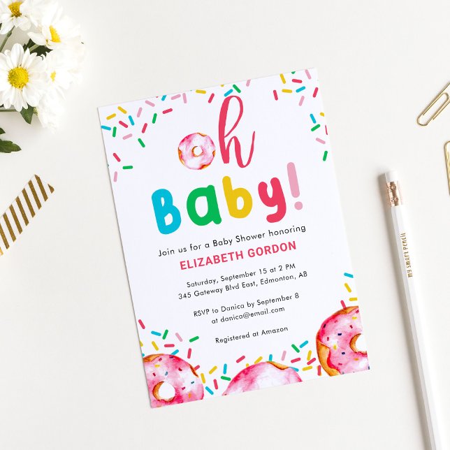Oh Baby! Doughnut-Themed Rainbow Baby Shower Invitation (Creator Uploaded)