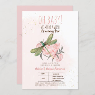 Oh Baby DRAGONFLY Make A Wish Baby Shower Floral I Invitation