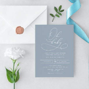 Oh Baby Dusty Blue baby shower invitation