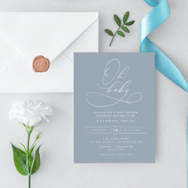 Oh Baby Dusty Blue baby shower invitation (Creator Uploaded)