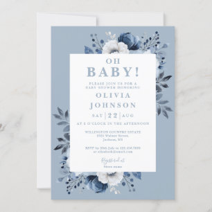 Oh Baby Dusty Blue Floral All In One Baby Shower Invitation