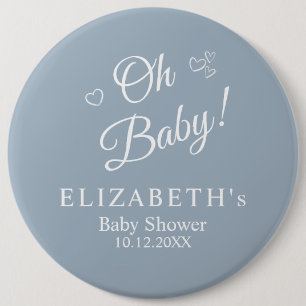 "Oh Baby" Dusty Blue Modern Minimalist Baby Shower 6 Cm Round Badge