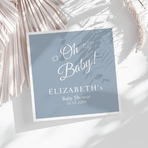 "Oh Baby" Dusty Blue Modern Minimalist Baby Shower Napkin