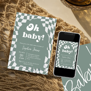 Oh Baby! Dusty Chequered   Gingham   baby shower I Invitation