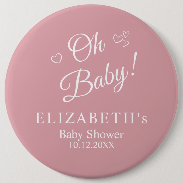 "Oh Baby" Dusty Pink Modern Minimalist Baby Shower 6 Cm Round Badge (Front)