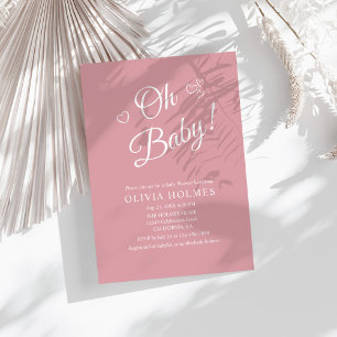 "Oh Baby" Dusty Pink Modern Minimalist Baby Shower Invitation