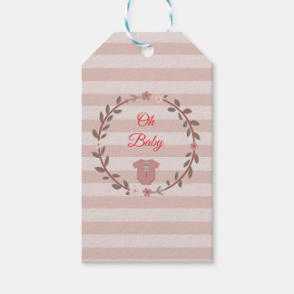 Oh Baby Dusty Rose Blush Pink Stripes Girl Shower Gift Tags